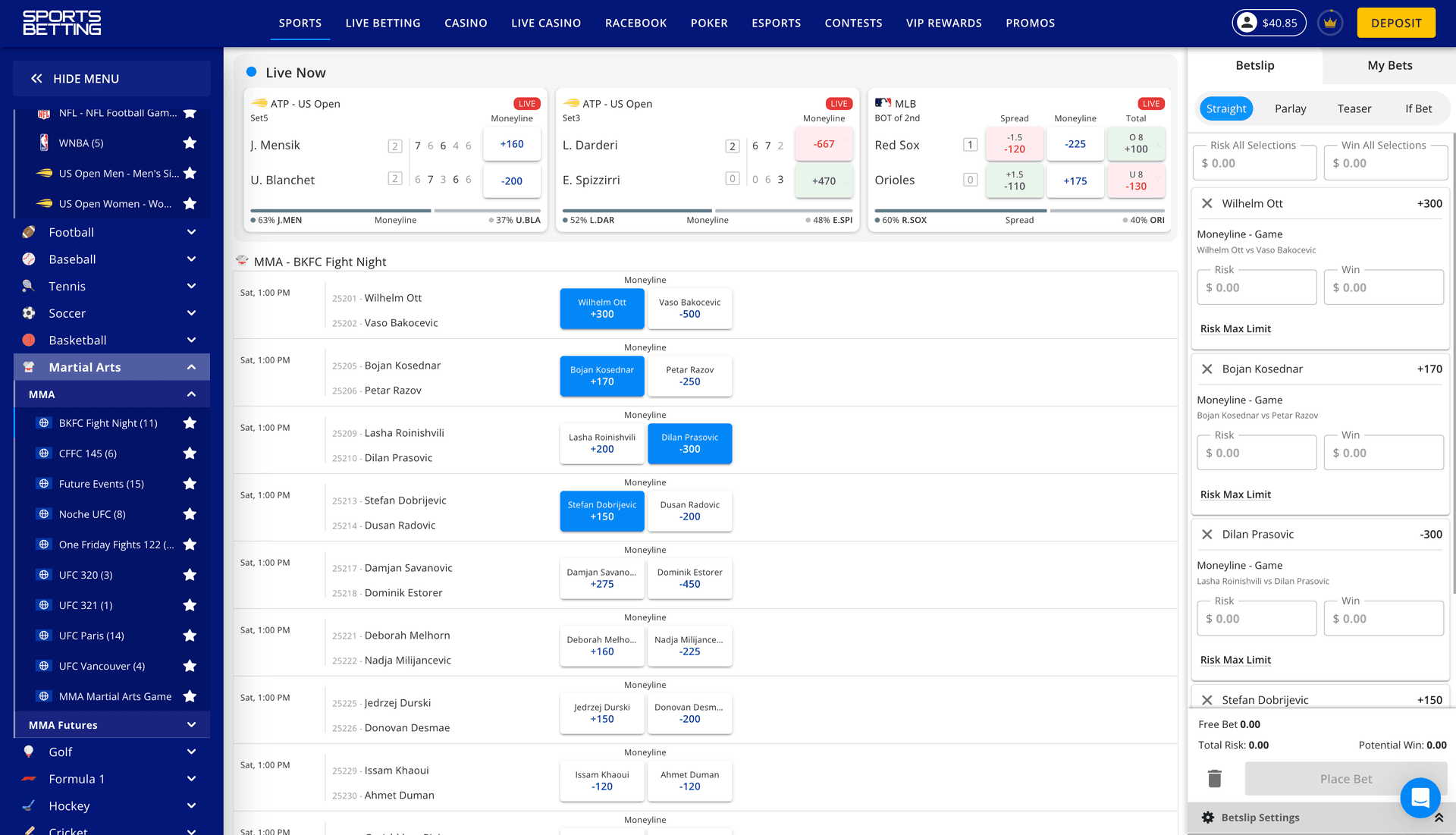 SportsBetting.ag bet slip with a single selection and wager amount entered