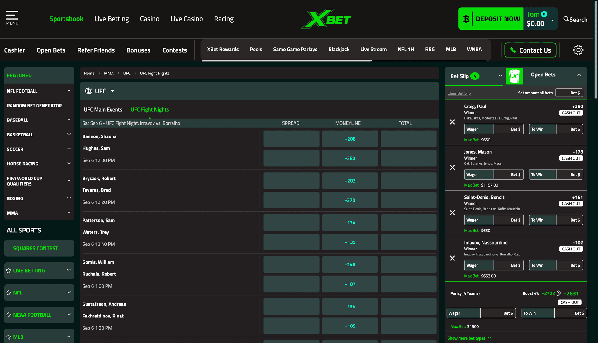 XBet bet slip with a single selection and wager amount entered